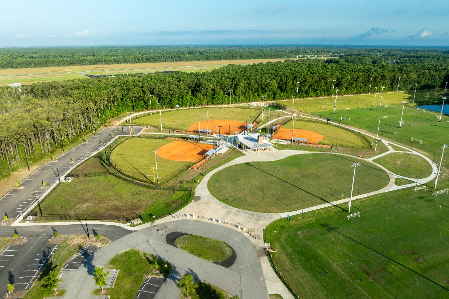 The $7.8 million park is home to baseball and softball fields, batting cages, pickleball and basketball courts, a dog park, pond and other nature trails. (Photo/SeamonWhiteside)